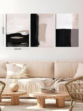 Neutral Abstract Wall Art Set - Beige, Black & White